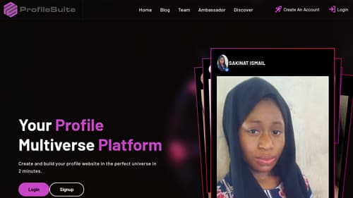 Your Profile
Multiverse Platform
Create and build your profile website in the perfect universe in 2 minutes.